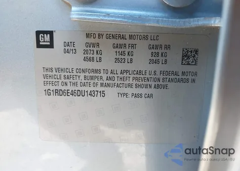 2013 Chevrolet Volt from USA, damaged, VIN 1G1RD6E46DU143715